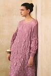 Shop_Pleats By Aruni_Pink Crepe Fabric Flowers Boat Neck Vallia Floral Pattern Dress _Online_at_Aza_Fashions