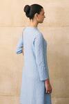 Buy_Pleats By Aruni_Sky Blue Round Neck Cors Flower Crushed Textured Dress _Online_at_Aza_Fashions