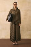 Buy_Pleats By Aruni_Brown Crepe Collared Anatoni Pleated Fabric-base Shirt And Pant Set _at_Aza_Fashions