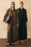 Shop_Pleats By Aruni_Brown Crepe Collared Anatoni Pleated Fabric-base Shirt And Pant Set _Online