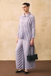 Buy_Pleats By Aruni_Lilac Crepe Collared Anatoni Pleated Shirt And Pant Set _at_Aza_Fashions
