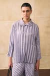 Shop_Pleats By Aruni_Lilac Crepe Collared Anatoni Pleated Shirt And Pant Set _Online_at_Aza_Fashions