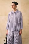 Pleats By Aruni_Lilac Crepe Collared Anatoni Pleated Shirt And Pant Set _at_Aza_Fashions