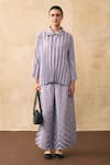 Pleats By Aruni_Lilac Crepe Collared Anatoni Pleated Shirt And Pant Set _Online