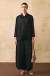 Buy_Pleats By Aruni_Black Crepe Collared Anatoni Pleated Shirt And Pant Set _at_Aza_Fashions
