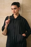 Buy_Pleats By Aruni_Black Crepe Collared Anatoni Pleated Shirt And Pant Set _Online_at_Aza_Fashions
