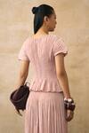 Buy_Pleats By Aruni_Pink Crepe Pearls Boat Neck Weava Top And Pant Set _Online_at_Aza_Fashions