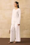Shop_Pleats By Aruni_White Crepe Round Neck Elnia Top And Pant Set _Online_at_Aza_Fashions