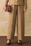 Buy_Pleats By Aruni_Beige Crepe Round Neck Elnia Textured Top And Pant Set _Online_at_Aza_Fashions