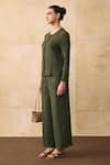 Buy_Pleats By Aruni_Green Crepe Round Neck Elnia Textured Top And Pant Set 