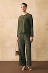 Buy_Pleats By Aruni_Green Crepe Round Neck Elnia Textured Top And Pant Set _at_Aza_Fashions