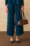 Buy_Pleats By Aruni_Blue Crepe, Satin Round Neck Elniatextured Top And Pant Set _Online_at_Aza_Fashions