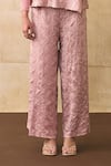 Shop_Pleats By Aruni_Pink Crepe, Satin Round Neck Elnia Textured Top And Pant Set _Online_at_Aza_Fashions