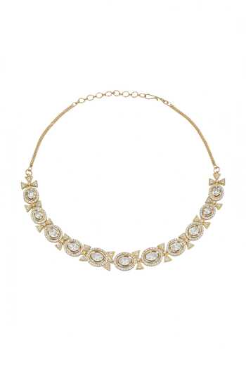 Buy_Minaki_Rose Gold Crystals Stone Work Necklace Set _Online_at_Aza_Fashions