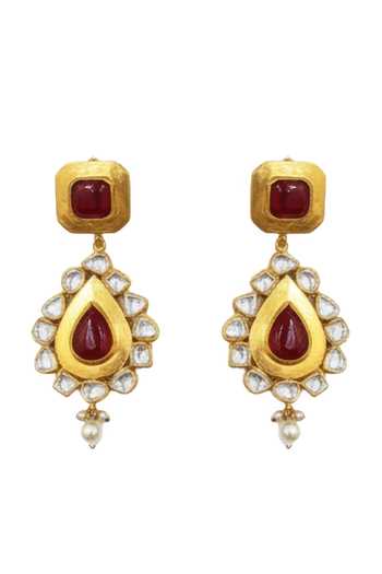 Minaki_Red Pearls, Stones Shahana Embellished Necklace Set _Online_at_Aza_Fashions