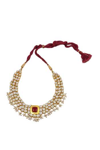 Buy_Minaki_Red Pearls, Stones Shahana Embellished Necklace Set _Online_at_Aza_Fashions