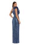 Shop_Mac Duggal_Blue Polyester Sequins One Shoulder Structured Ruffle Accent Gown _at_Aza_Fashions