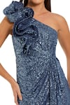 Buy_Mac Duggal_Blue Polyester Sequins One Shoulder Structured Ruffle Accent Gown _Online_at_Aza_Fashions