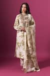 Buy_Anamika Khanna_Off White Zari Mandarin Collar, Yes Floral Print Kurta Pant Set _at_Aza_Fashions