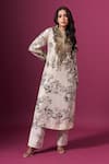 Buy_Anamika Khanna_Off White Embroidery, Sequins, Beads High Neck Floral Print Kurta Set _at_Aza_Fashions