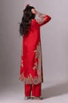 Shop_Anamika Khanna_Red Embroidery, Sequins, Zari, Stones, Mirrors Round Neck, Yes Floral Kurta Set _at_Aza_Fashions