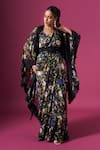 Buy_Anamika Khanna_Black Lace Sweetheart , Open Floral Print Jacket Sharara Set _at_Aza_Fashions