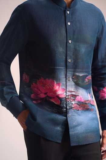 Shop_Rohit Bal_Blue Lotus Placement Print Shirt 