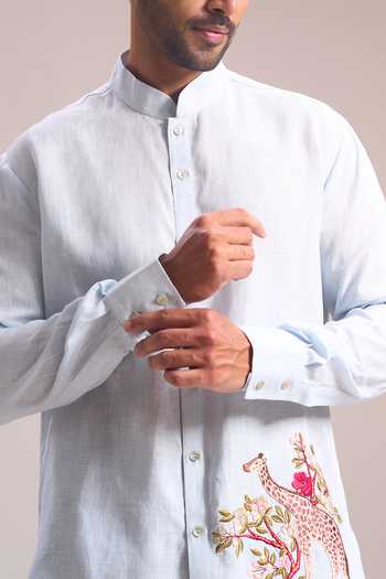 Buy_Rohit Bal_Blue Embroidery Giraffe Placement Shirt 
