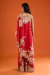 Anamika Khanna_Red Embroidery, Zari Bandeau Neck, One Shoulder Floral Cape Sharara Set _Online_at_Aza_Fashions