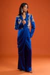Buy_Anamika Khanna_Blue Embroidery, Sequins Collared, Square Neck Floral Jacket Skirt Set _at_Aza_Fashions