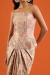Anamika Khanna_Pink Sequins, Zari Bandeau Neck Floral Woven Corset And Draped Skirt Set _at_Aza_Fashions