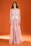 COUTURE BY NIHARIKA_Pink Embroidery Open , Square Jacket Set With Bustier And Draped Skirt _at_Aza_Fashions