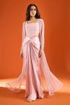 Buy_COUTURE BY NIHARIKA_Pink Embroidery Open , Square Jacket Set With Bustier And Draped Skirt 