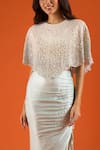 COUTURE BY NIHARIKA_White Sequins Round Neck Embroidered Cape Skirt Set With Blouse Top _at_Aza_Fashions