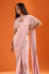 Buy_COUTURE BY NIHARIKA_Pink Zari, Tassels Bandeau Neck Embroidered Pre-draped Saree Set With Cape 