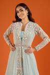 COUTURE BY NIHARIKA_Aqua Embroidery, Sequins Mandarin Collar, Square Neck Jacket Lehenga Set _Online_at_Aza_Fashions