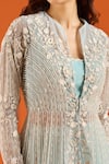 Buy_COUTURE BY NIHARIKA_Aqua Embroidery, Sequins Mandarin Collar, Square Neck Jacket Lehenga Set 