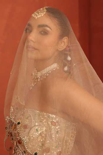 Label Astha Chhabra_Gold Silk, Organza Sequins, Beads, Stones, Embroidered Blouse And Lehenga Set _Online_at_Aza_Fashions