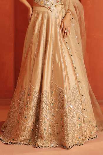 Label Astha Chhabra_Gold Silk, Organza Sequins, Beads, Stones, Embroidered Blouse And Lehenga Set _at_Aza_Fashions