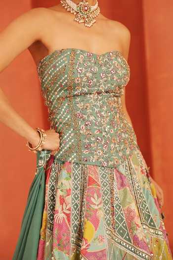 Buy_Label Astha Chhabra_Multi Color Organza Embroidery, Sequins, Beads, Contrat Patch Work Lehenga Set _Online_at_Aza_Fashions