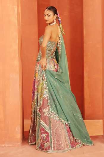 Shop_Label Astha Chhabra_Multi Color Organza Embroidery, Sequins, Beads, Contrat Patch Work Lehenga Set _at_Aza_Fashions