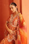 Buy_Label Astha Chhabra_Orange Organza Embroidery, Sequins, Zari, Stones, Mirrors Floral Kurta Set _Online_at_Aza_Fashions