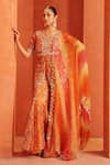 Buy_Label Astha Chhabra_Orange Organza Embroidery, Sequins, Zari, Stones, Mirrors Floral Kurta Set _at_Aza_Fashions