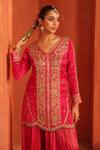 Buy_Label Astha Chhabra_Pink Organza, Satin, Tissue Embroidery, Zari, Stones Placket Kurta Sharara Set _Online_at_Aza_Fashions
