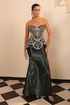 Buy_Label Astha Chhabra_Teal Organza Beads, Pearls, Stones, Glass Embellished Corset And Skirt Set _at_Aza_Fashions
