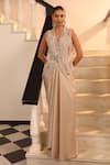 Buy_Label Astha Chhabra_Gold Satin, Net Sequins, Beads, Crystals Tonal Embellished Corset With Skirt _at_Aza_Fashions