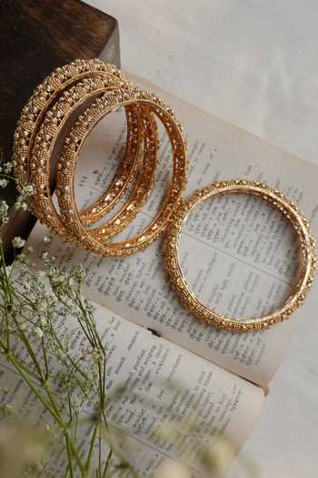 Prestones_Gold Plated Beads Embellished Bangles - Set Of 4 _Online_at_Aza_Fashions