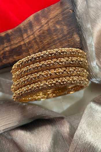 Shop_Prestones_Gold Plated Beads Embellished Bangles - Set Of 4 _at_Aza_Fashions