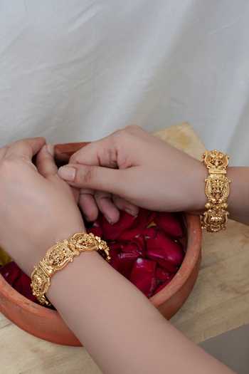 Buy_Prestones_Gold Plated Temple Carved Bangles - Set Of 2 _at_Aza_Fashions