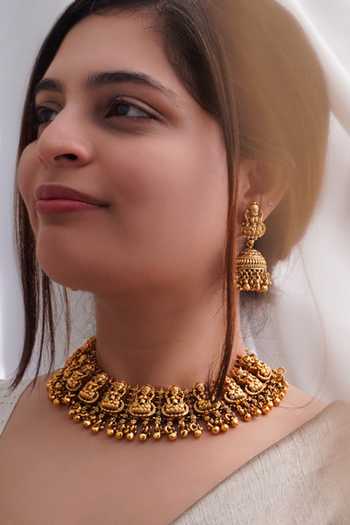 Buy_Prestones_Gold Plated Beads Temple Carved Necklace Set _at_Aza_Fashions
